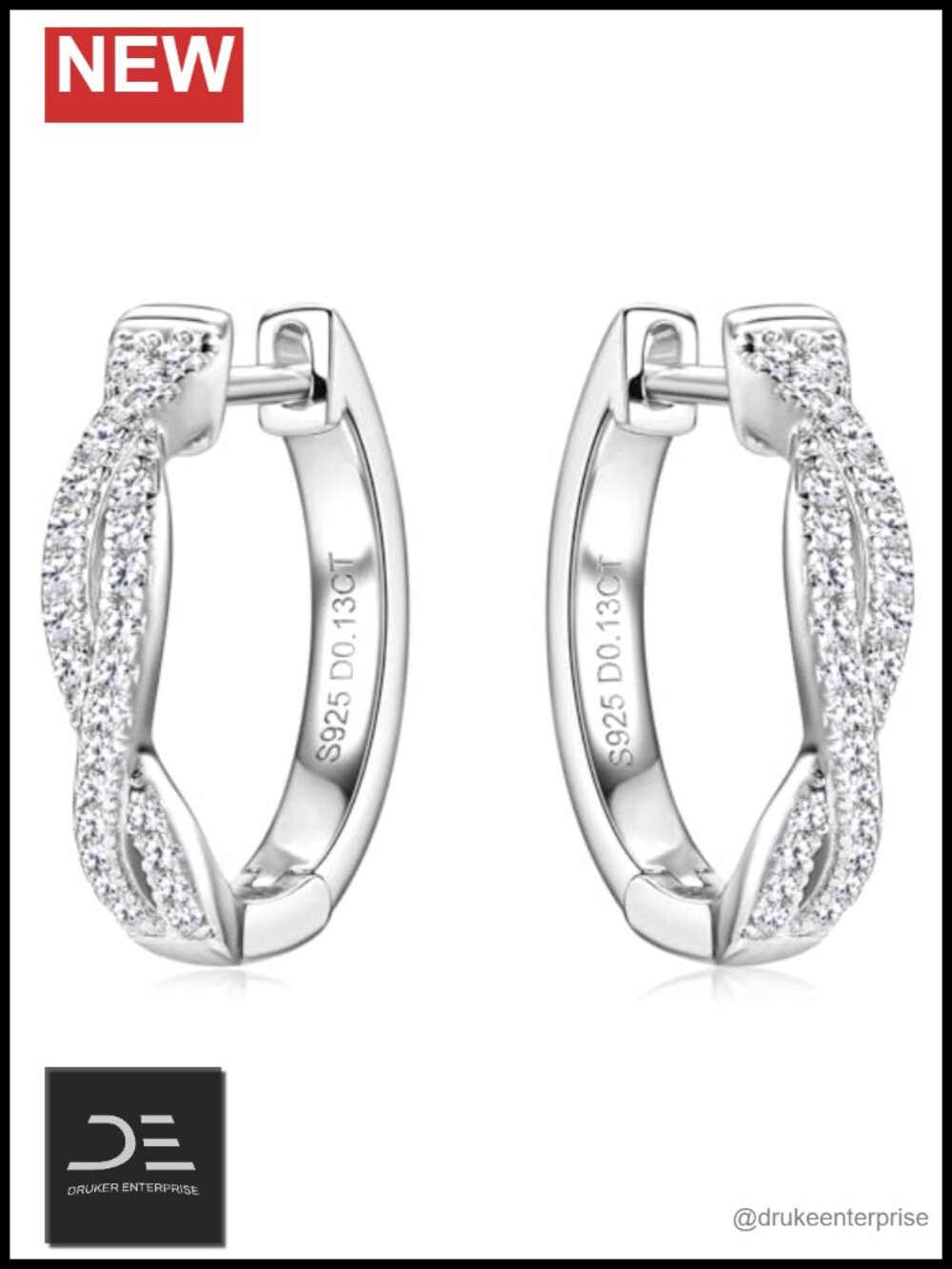 Infinity Twisted Moissanite Hoop Earrings 925 Sterling Silver 0.26 cttw